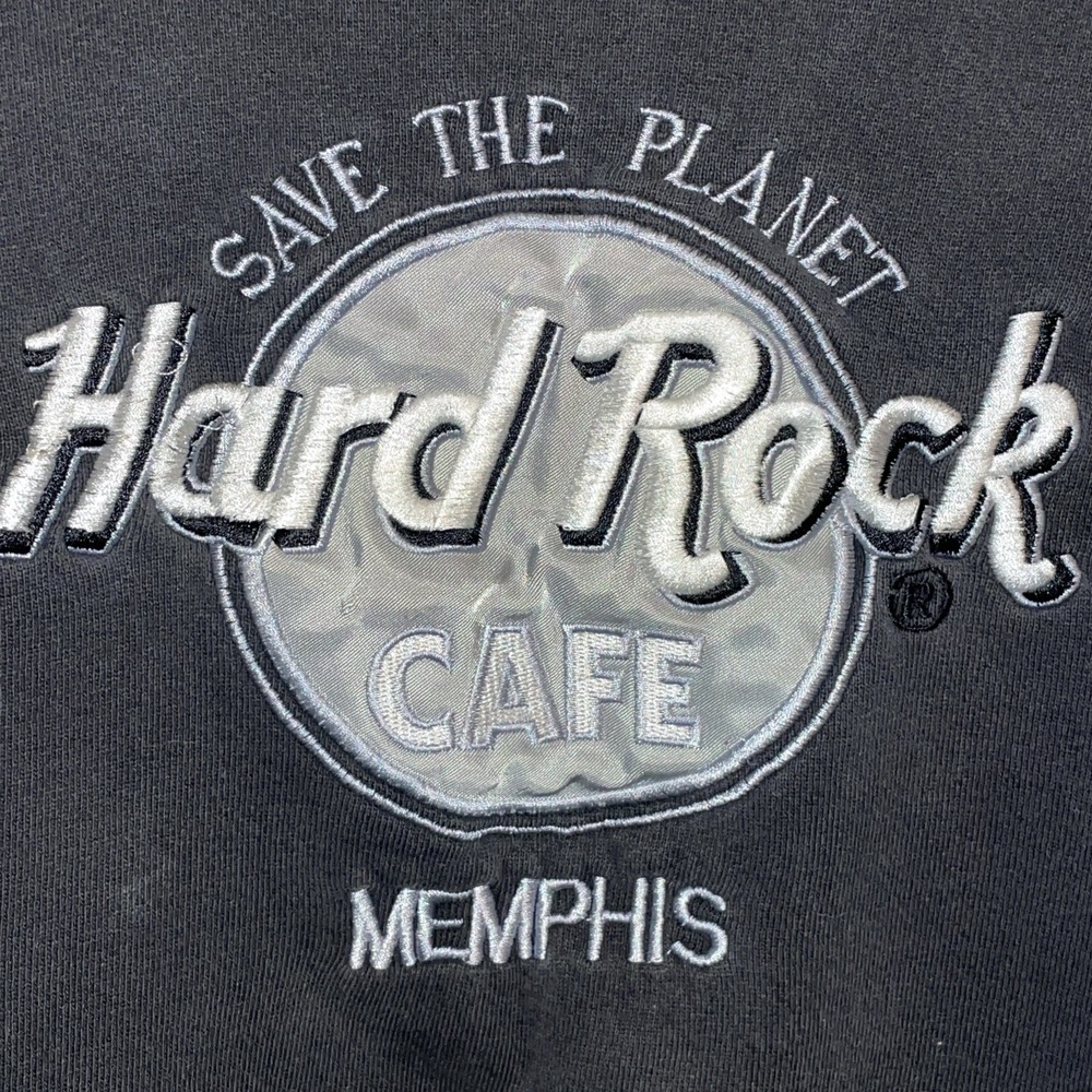 Vintage Hard Rock Cafe -Memphis Black Sweatshirt Silver Logo White Stitch Large